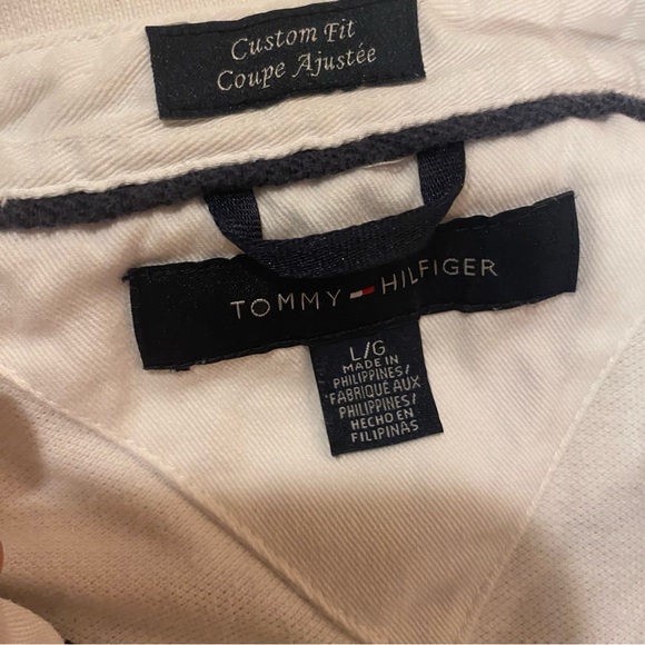 Tommy hilfigure White Polo rugby Shirt with Blue Accents size large long sleeve - Picture 6 of 9